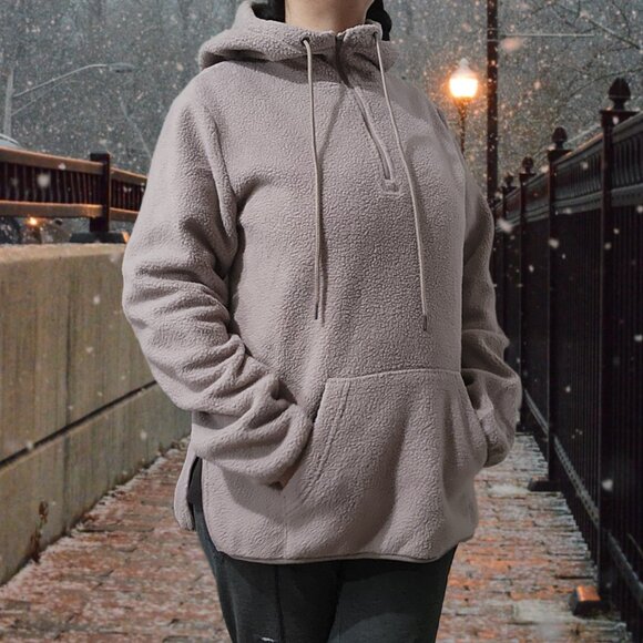 Eddie Bauer Tops - Tan Fleece Drawstring Hoodie By Eddie Bauer Sz Lg